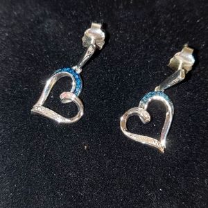 Blue Diamond Heart Earrings